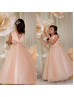Pearl Neck Champagne Satin Tulle Ankle Length Flower Girl Dress